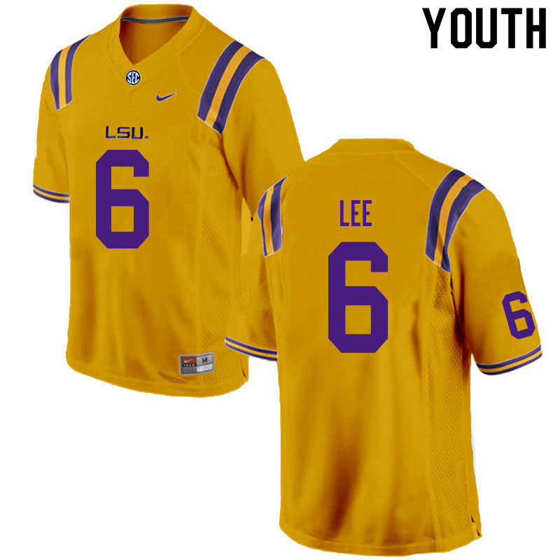 Youth #6 Devonta Lee LSU Tigers College Football Jerseys Sale-Gold